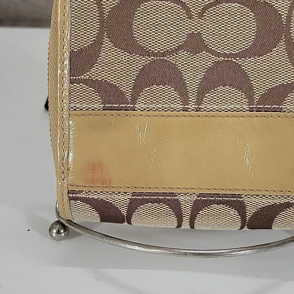 Coach Beige Signature Canvas Wallet with Tan Leather Trim